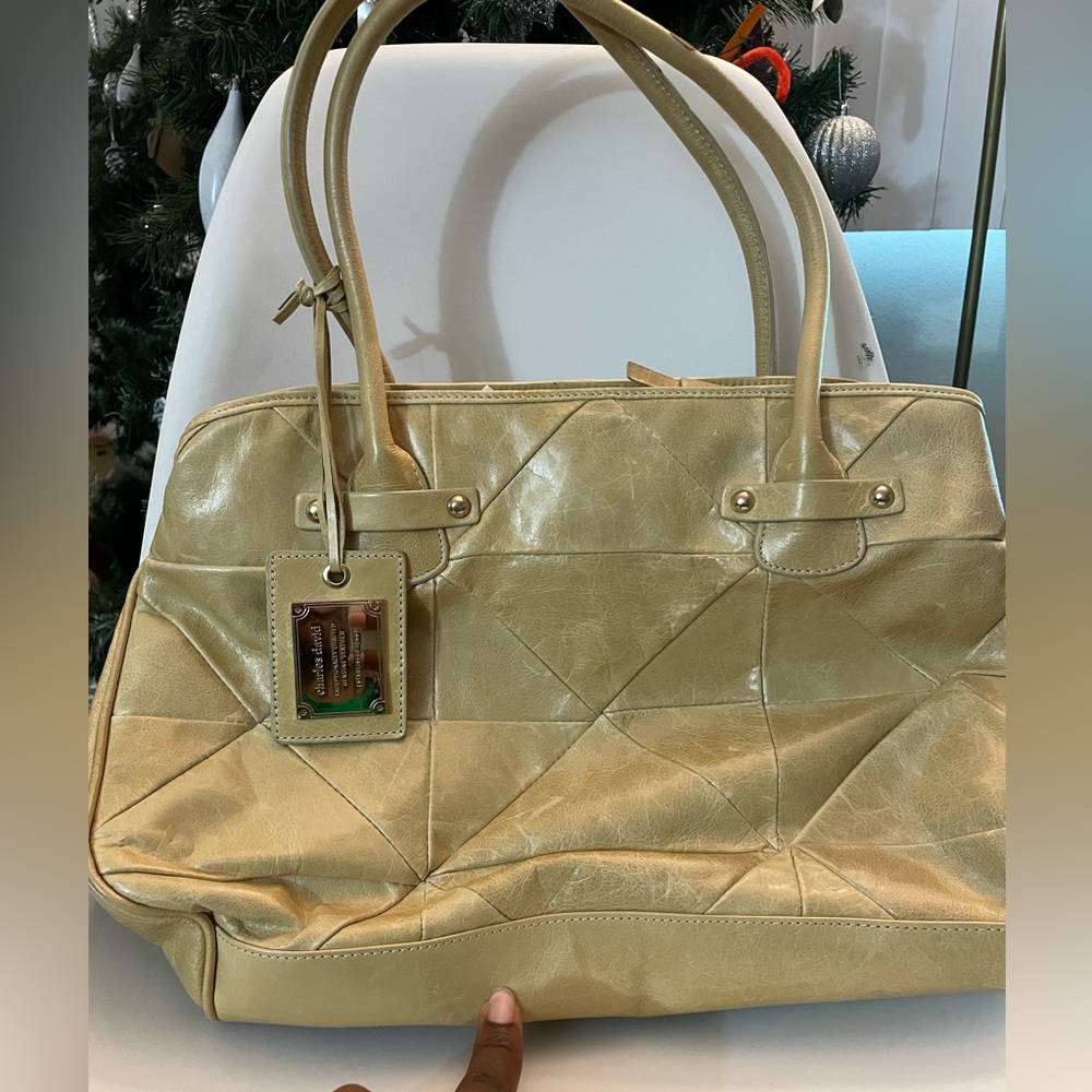 Charles David Quilted Leather Large Satchel Bag New w/ Minor Handle Stain